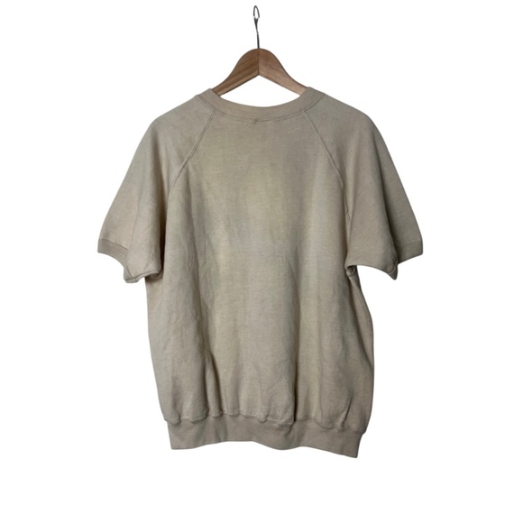 Vintage 70s 60s Short Sleeve Sweatshirt Gray Beige Sears Crewneck Pullover XL - Picture 1 of 3